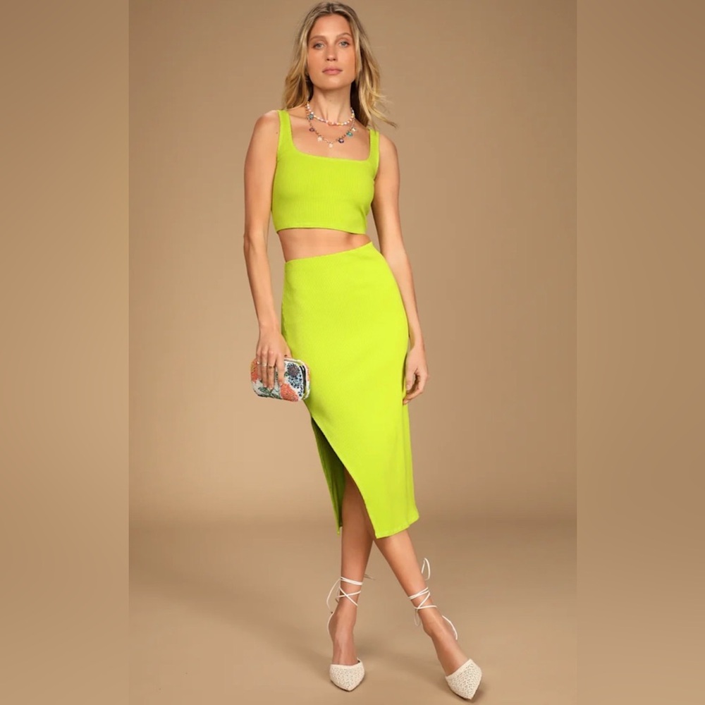 Lulu's Neon Green Skirt Set